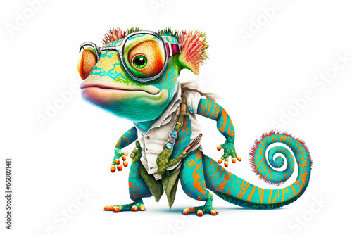 Cute fashion chameleon. Cute little dragon illustration for wall interior poster  card or picture for the children s room