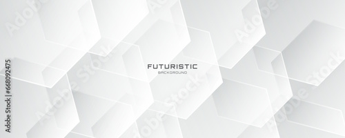 3D white geometric abstract background overlap layer on bright space with hexagon shape decoration. Modern graphic design element polygon style concept for banner, flyer, card, cover, or brochure