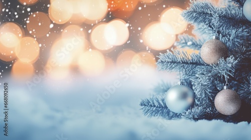 Snow covered fir branches w...