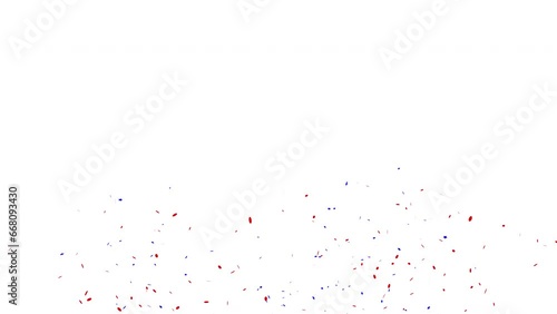 Confetti shots. Red and blue confetti falling on white background with alpha matte