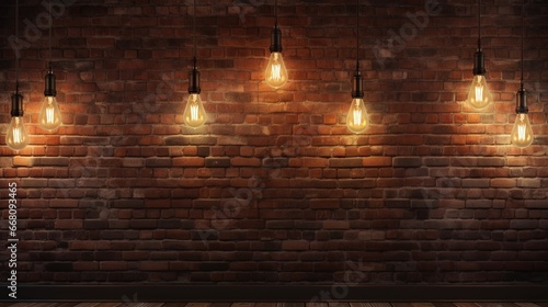 Rustic interior with vintage brick wall dimly lit bar and industrial elements