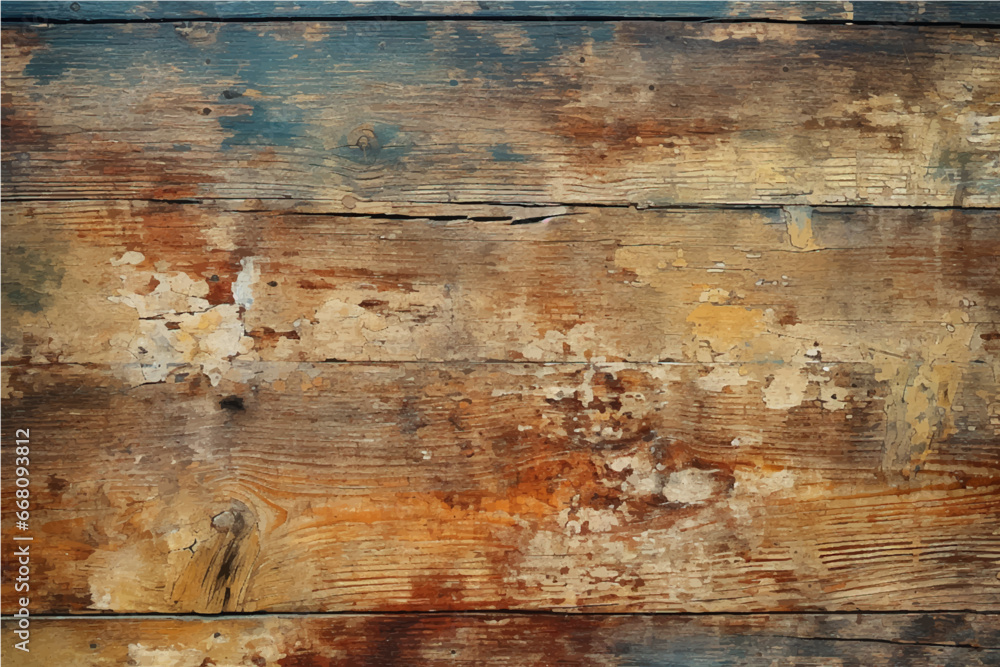 Fototapeta premium texture of old destroyed cracked wooden boards with knots painted with old colorful cracked paint