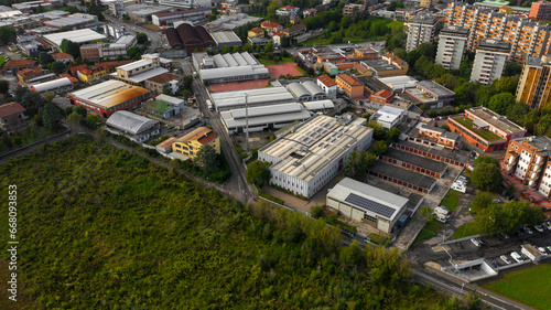 Aerial view of the industrial area on the outskirts of a city.