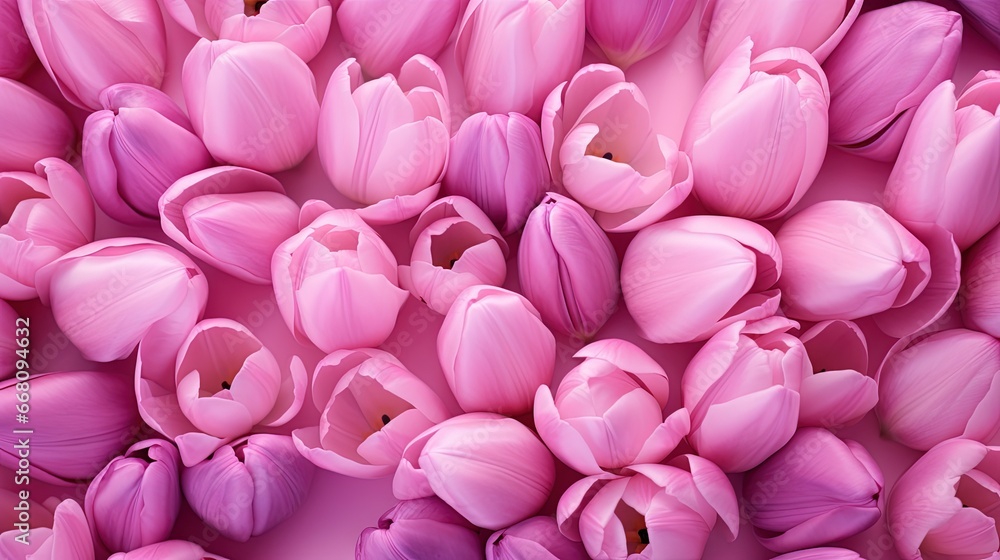 Pink and purple tulips for World Women s Day as a natural backdrop or postcard