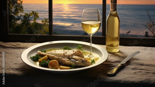 White wine and cod served a...