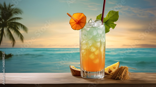 Tropical cocktail with a palm tree garnish