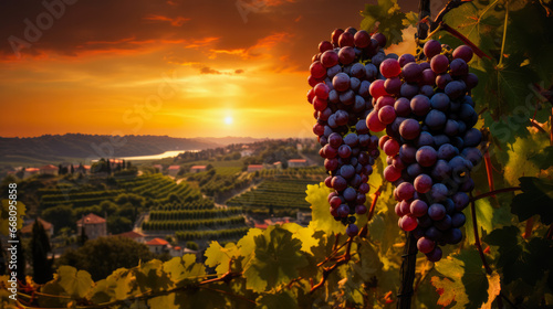 Beautiful Vineyard Landscape at Sunset