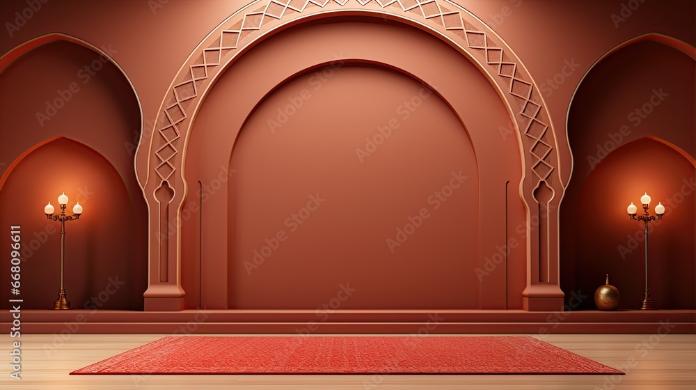 podium background in Ramadan holiday minimalism style . oriental arabic design with shades of pastel colors. ai generated