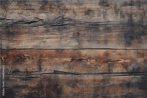 texture of old, damaged cracked dark rustic wooden boards with knots