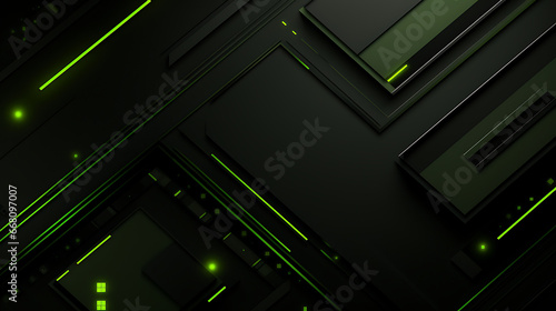 Futuristic Techscape: Abstract Green and Black Background with Flat Design, Ideal for illustrations, High-tech visuals, Contemporary flat design
