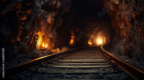 Underground mining using railroad tracks With copy space