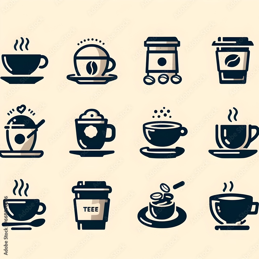 set of coffee icons, such as tea, drinks, cocoa, cup, cafe,- Generative AI set of coffee icons, such as tea, drinks, cocoa, cup, cafe,- Generative AI