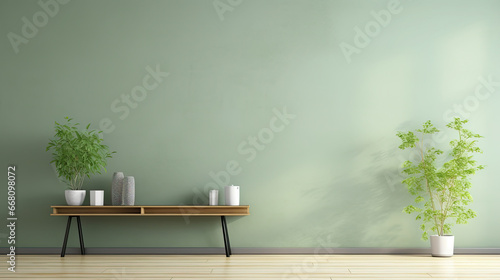 Contemporary Sage: Soft and calming green Home Interior Backdrop, Mockup Style, Template
