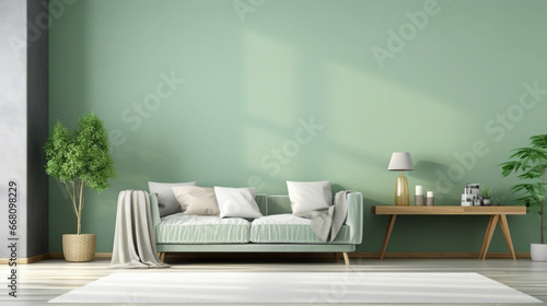 Contemporary Sage: Soft and calming green Home Interior Backdrop, Mockup Style, Template © Erich