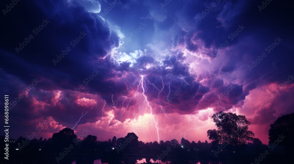 Thunderstorms and lightning at night