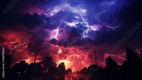 Thunderstorms and lightning at night