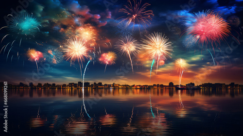Vibrant fireworks show lighting up the night sky