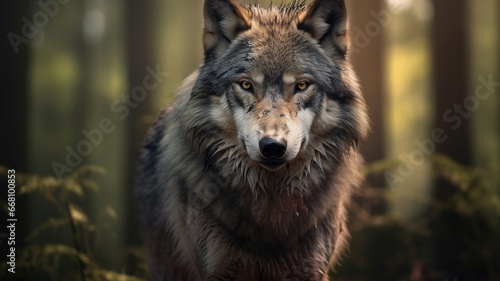 Beautiful wolf snow portrait realistic style raster illustration picture Ai generated art
