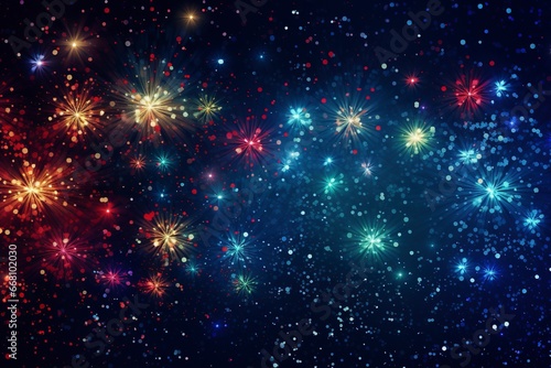 Abstract mix colored firework background with copy space, generative ai