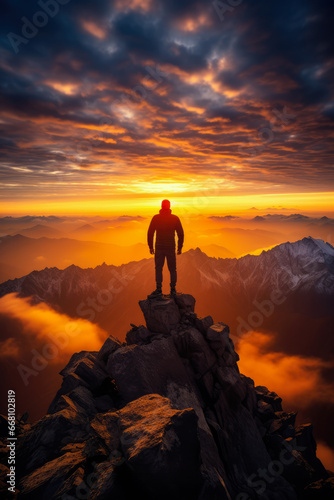 Watch the Sunrise at the Top of the Mountain. Success Concept