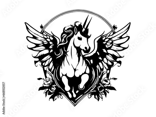 illustration of unicorn design with wings
