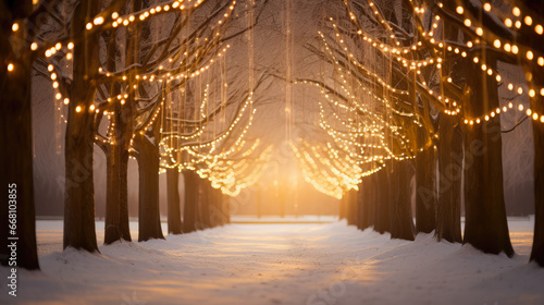 Winter Alley with Illuminated Trees © LadyAI