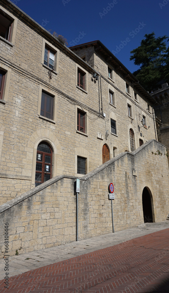 San Marino city view. Stone street and old walls in San-Marino, Italy.