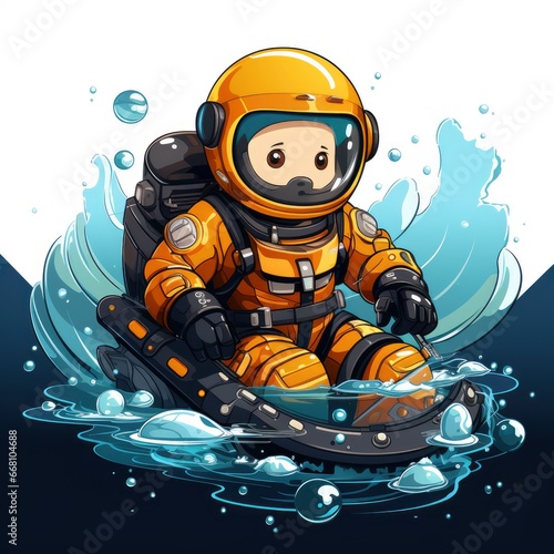 Diver Playing Kayak Icon ,Cartoon Illustration, For Printing
