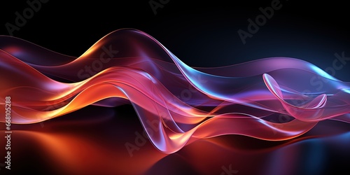 Abstract neon wallpaper. Glowing lines over black background. Light drawing trajectory, twisted ribbon