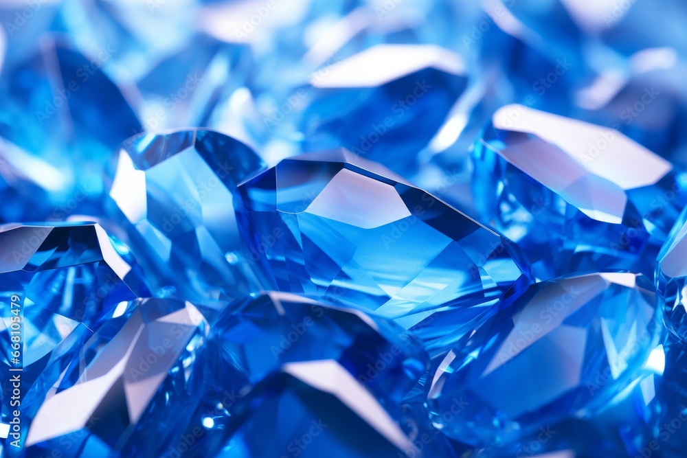 Blue colorful crystal gems. Isolated on black