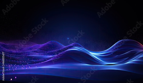 Blue and purple waves and lines presenting data visualization, futuristic space aesthetic, created with AI