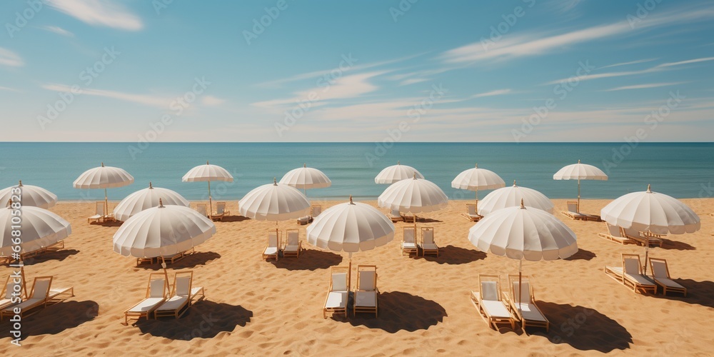 Beach umbrellas casting shadows on the sand near water
