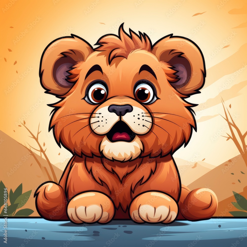 Obraz premium Lion ConfusedIcon,Cartoon Illustration, For Printing