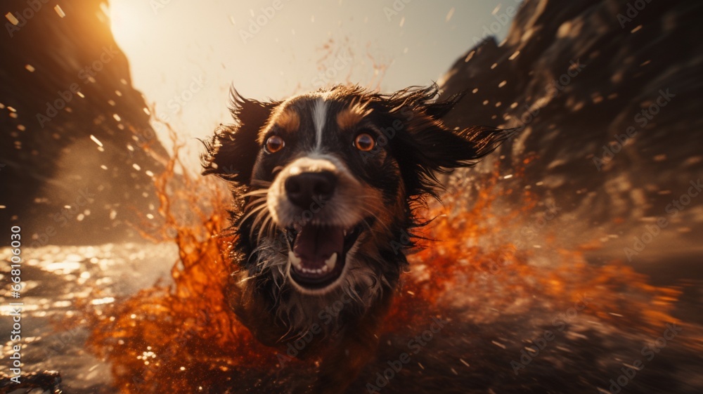 Cinematic shot action scene dog animals between image Ai generated art