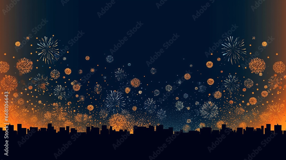 Night sky background with fireworks for a new year celebration  - obrazy, fototapety, plakaty 