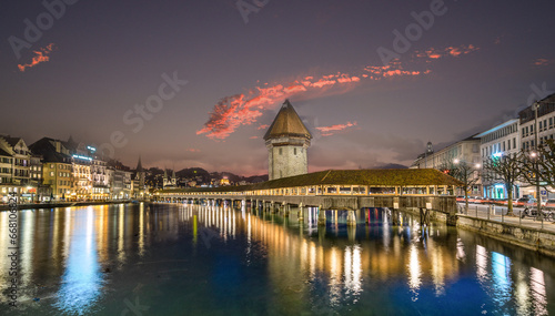 Chapel Bridge across the Reuss River in Lucerne Switzerland