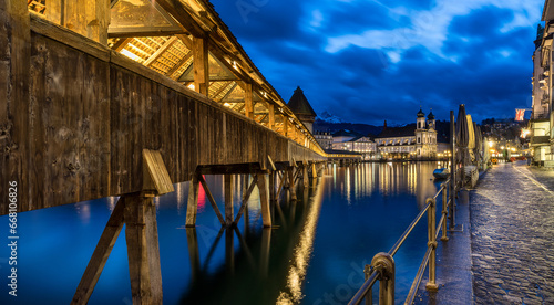 Chapel Bridge on the Reuss River in Lucerne Switzerland