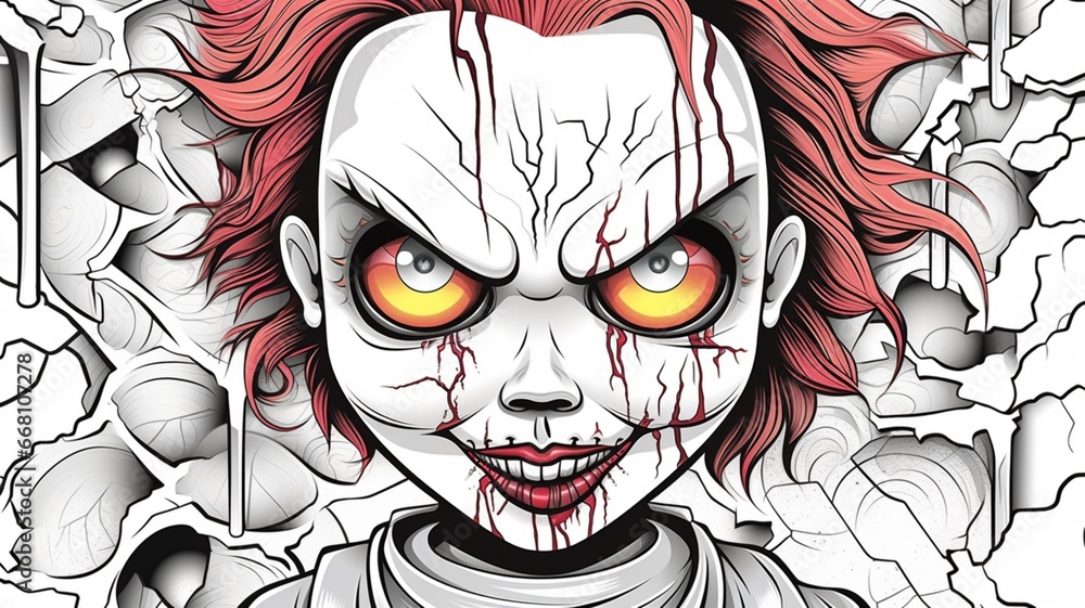 Coloring page creepy doll similar drawings illustration picture Ai generated art