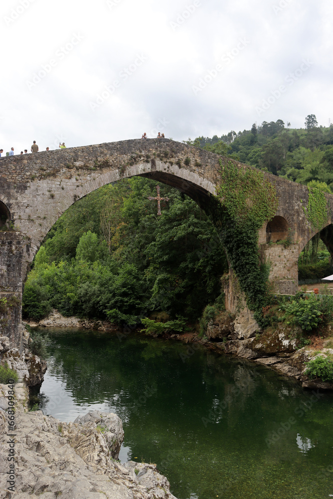 Roman Bridge of Cangas de Onís, town in Asturias (Spain)