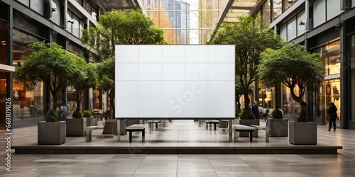 Public shopping center mall or business center advertisement board space as empty blank white mockup signboard