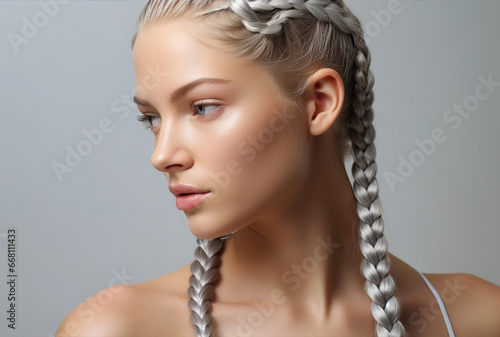 Graceful Braids: Elegance Meets Modern Hairstyle, Generative AI photo