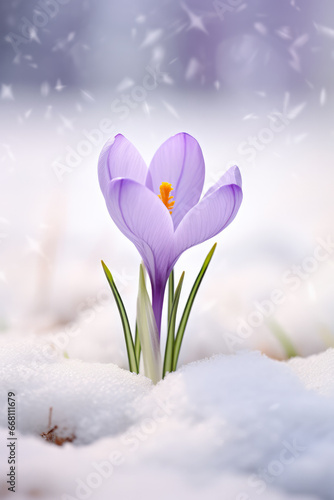 Beautiful Crocus Flower in Snow © LadyAI