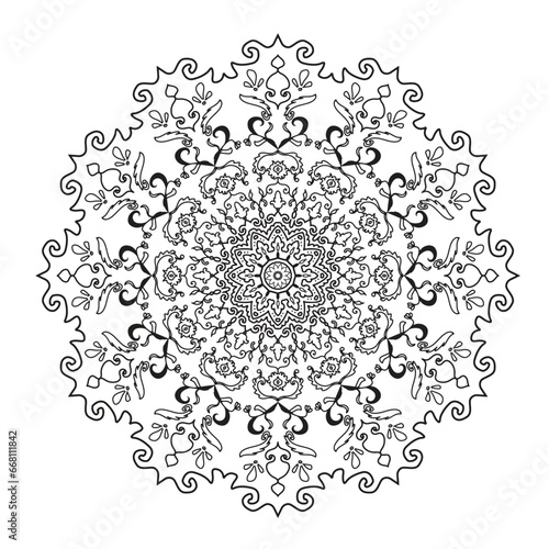 Circular pattern in form of mandala. Decorative lacy ornament in ethnic oriental style. Vector. For Henna, Mehendi, coloring books.