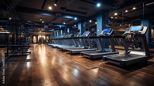 Sports equipment in the gym. Stylish sports space. Expanders and trainers with block weights. Concept: Muscle development and weight gain on simulators, body tone for the summer 