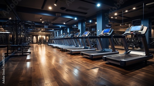 Sports equipment in the gym. Stylish sports space. Expanders and trainers with block weights. Concept: Muscle development and weight gain on simulators, body tone for the summer	
