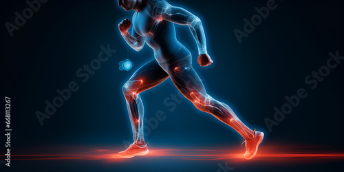 3d Skeletal Human With Muscles On Black Background Showing The Body.AI Generative