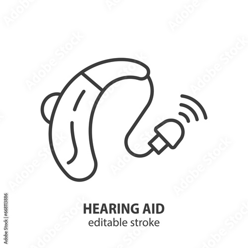 Hearing aid line icon. Ear aid vector symbol. Editable stroke.