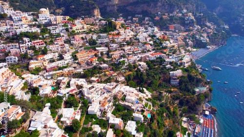 Positano - Italy - View from the drone over the beautiful place on the Amlfi coast photo