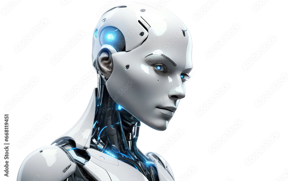 Stunning Futuristic Robot Assistant Character 3D Character Isolated on Transparent Background PNG.