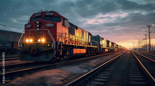Train Yard at Dusk: Freight Trains Lined Up Ready for Cross-Country Transport
